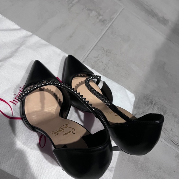 Christian Louboutin Spike Cross 100 Black PVC Silver Criss Strap Heel Pump 35.5 - Picture 8 of 9